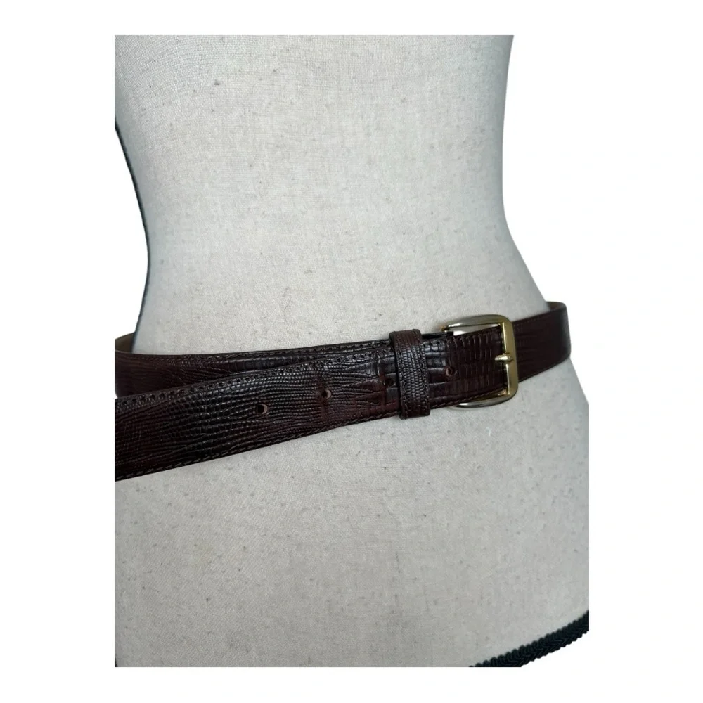 Vintage Brown Leather Belt with Rectangular Buckle
